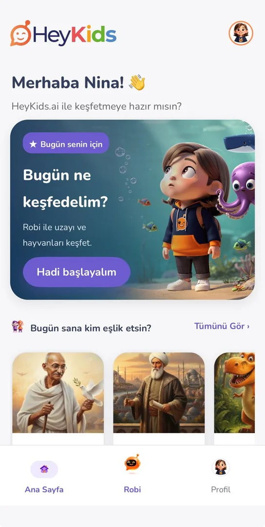 HeyKids uygulaması ana ekranı
